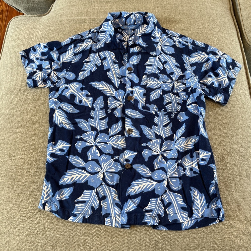 Blue‎ Ginger Baby Boys Hawaiian Shirt Blue Button Up Size 8 Floral